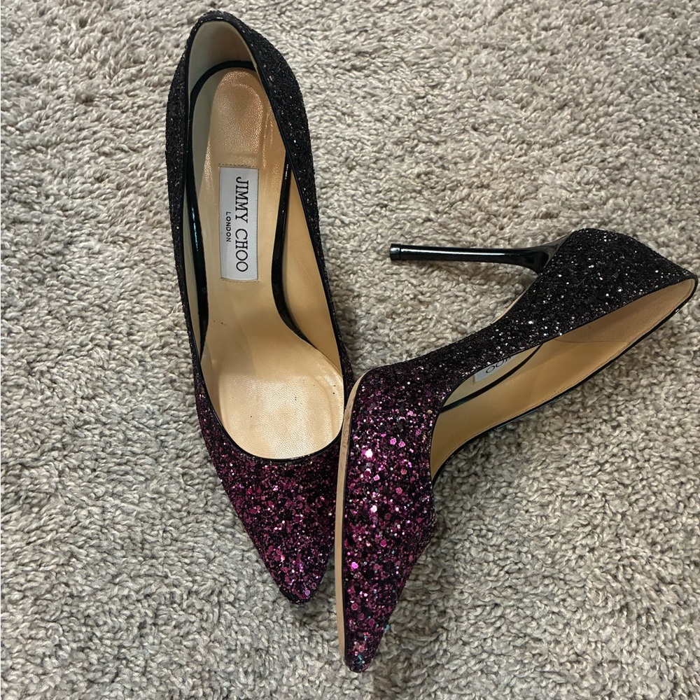 Jimmy Choo Black and Pink Heels with Glitter Finish